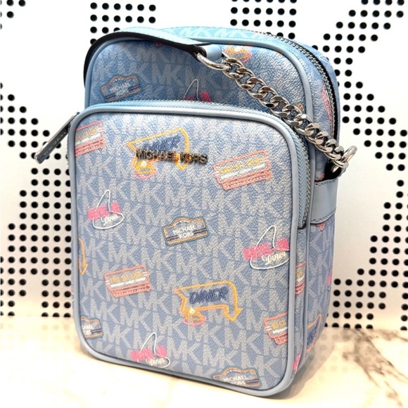 Michael Kors Medium Jet Set Travel NS Chain Xbody Bag Light Sky Multi